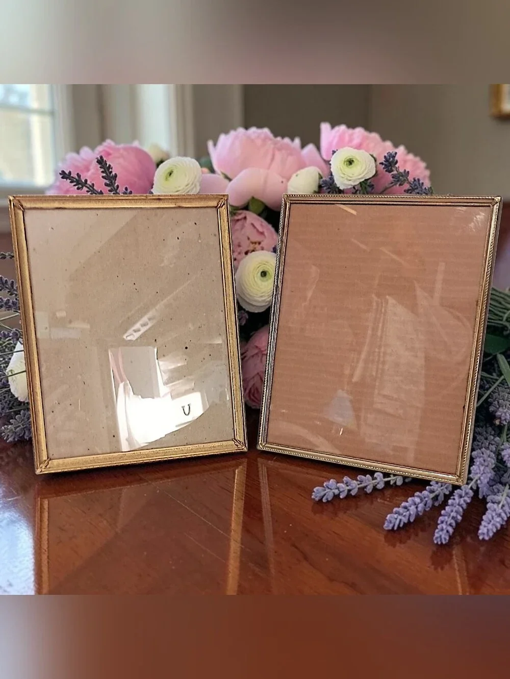 2 Vintage Brass Picture Photo Frames 8x10 Gold Tone Hollywood Regency Embossed